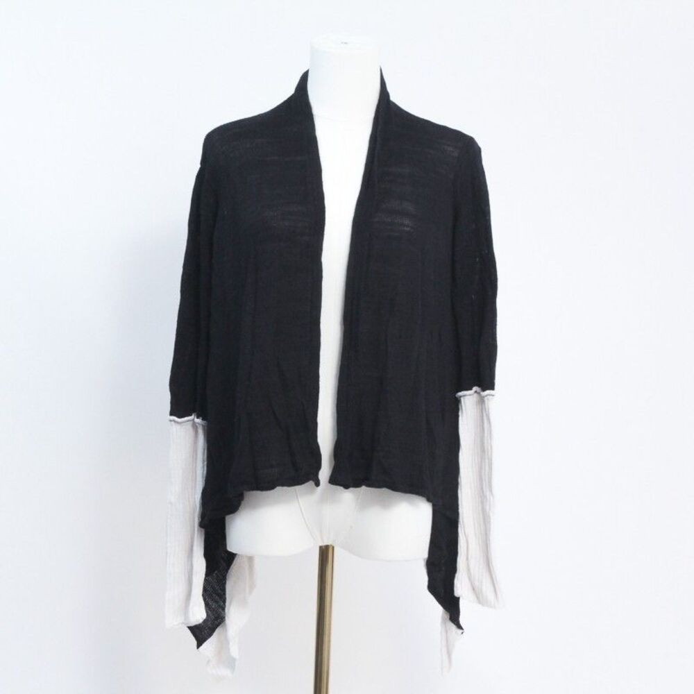 Central Park West New York Women's Open Cardigan Sweater Black/ White Trim Small